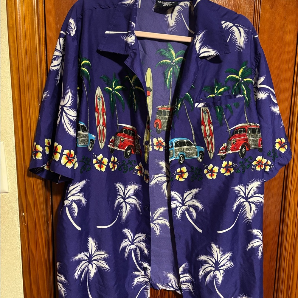 PACIFIC & CO Blue Casual Button Down Shirt with Tropical Print Size Large